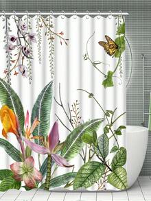 4pcs Creative Butterfly Printed Shower Curtain Set With Bathroom Mats, Decorative Bath Mat, Toilet Lid And Anti-Slip U-Shaped Mat, Waterproof Shower Curtain, 12pcs Hooks - Multicolor - View 3