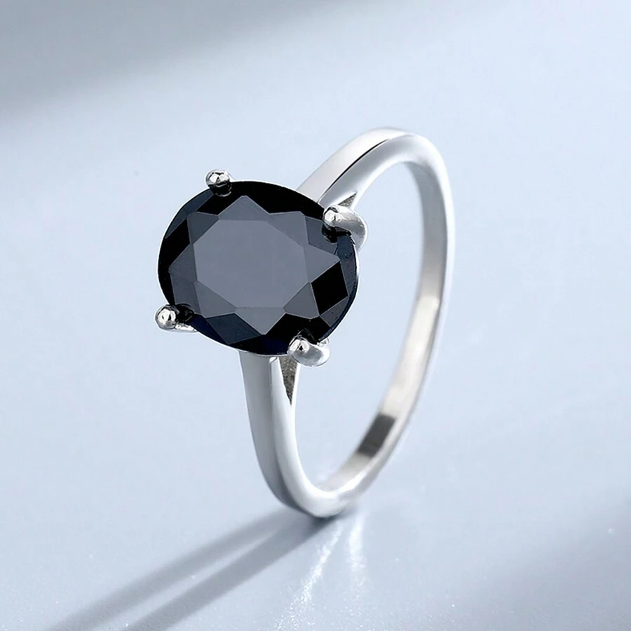 1入組S925純銀圓環帶黑色方晶鋯石適合女士,歐美風格 - 黑色 - 查看 1