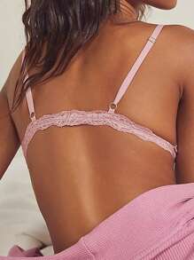 Small Chest Bras Sexy Bralette Lace Bra Thin Triangle Lingerie Wireless Women's Underwear Deep V With Backless Top Adjustable - Pink - View 4