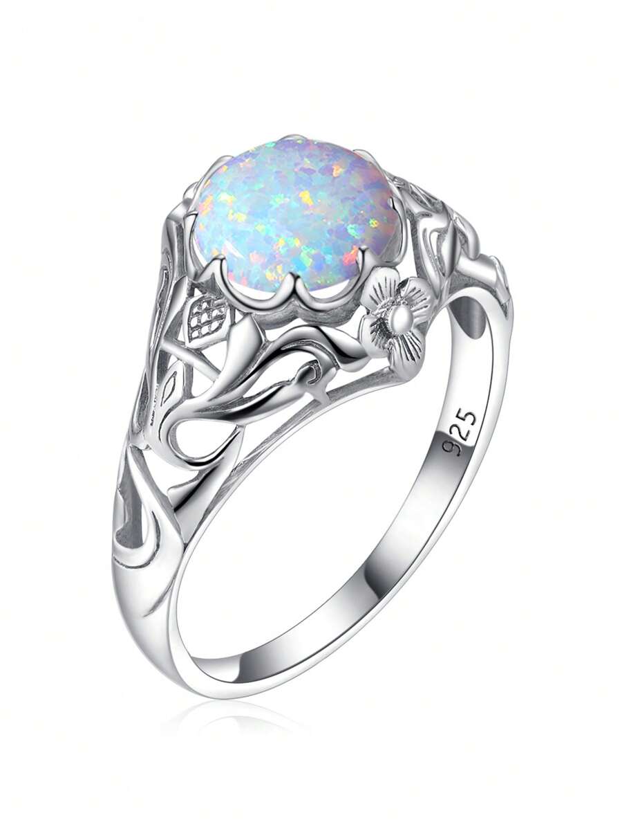 1pc Silver Ring With Zirconia Decoration - White - View 1