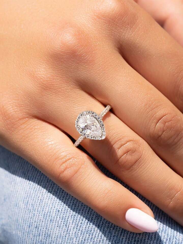 1pc Sparkle Pear shape Engagement Ring Wedding Band For Women s925