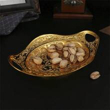 孔雀圖案土耳其水果盤,家庭盤裝飾,幹果儲存,客廳創意歐式奢華糖果盤 - 金色 - 查看 1