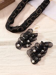 1套3入2024新潮流簡約獨特設計高端優雅面料手工黑色耳環,配可調節項鍊/頸帶,適合女士生日慶祝、節日派對和日常穿著（黑色金色） - 彩色 - 查看 3