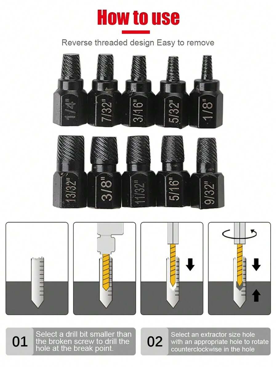 10 Piece Screw Puller Set Alloy Steel Damaged Screw Puller Set Easy To