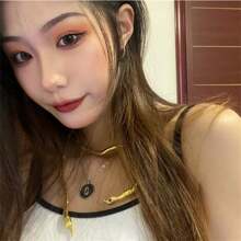 1只黑暗酷炫開口式蛇形設計貼頸項鍊,個性化歐美風格,時尚達人的誇張配飾 - 金色 - 查看 9