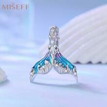 MISEFF 1PC 925 Sterling Silver Marine Creature  Mermaid Tail Beads  Pendant Charms Fit Bracelets Necklace Luxury Women DIY Gift Jewelry Making - Blue - View 5