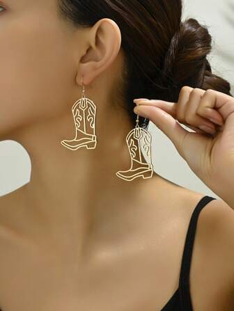 1 对复古西部牛仔女牛仔靴耳环，18k 金、银、咖啡色，适合女性日常佩戴、节日礼物 - 专为优雅迷人的女士设计