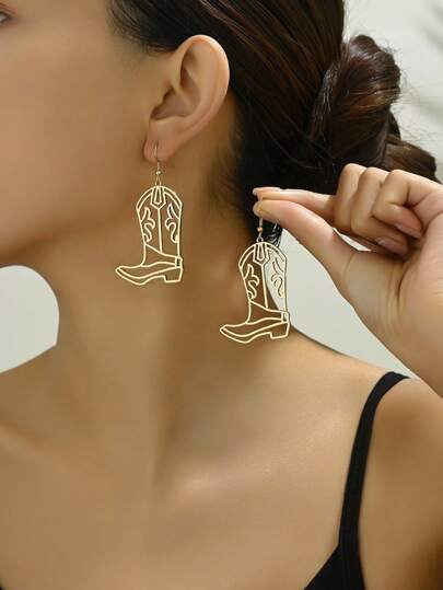 1 Pair Retro Vintage Western Cowboy Cowgirl Boot Earrings In 18k Gold, Silver, Coffee Color, Suitable For Women's Daily Wear, Holiday Gifts - Designed For Elegant And Charming Ladies