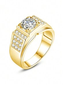 1 Bạc Quyến Rũ Phòng Thí Nghiệm Tạo Ra Moissanite Trang Trí Nhẫn Bạc Cho Nam Cưới - Vàng - Xem 1