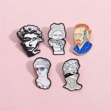 梵高艺术珐琅徽章创意石膏雕塑切割油画徽章胸针背包别针送给艺术朋友的礼物休闲别针衣服包包挂饰学校韩流教师用品包包挂饰可爱办公配件衬衫夹克饰品圣诞节万圣节秋冬季配饰，适合青少年、青年、男士，休闲、户外、运动、度假、毕业礼物、生日、日常佩戴衣服别针趣味教师礼物万圣节配饰教师节男士礼物包包别针 - 黑與白 - 查看 7
