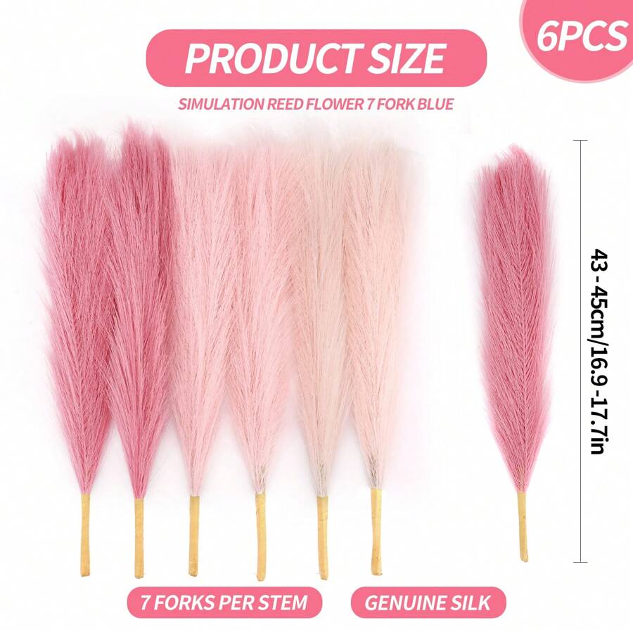 6 Pcs Artificial Pampas Grass Plant,4345cm Faux Dried Pampas Grass