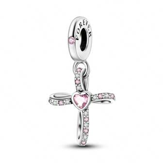 Sterling Silber Kreuz, Rosa Kubischem Zirkonia Anhänger, Für Frauen Für DIY Schmuckherstellung