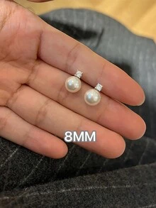 1 对精致仿珍珠耳钉，适合女士，S925 纯银，精美女士珠宝礼物