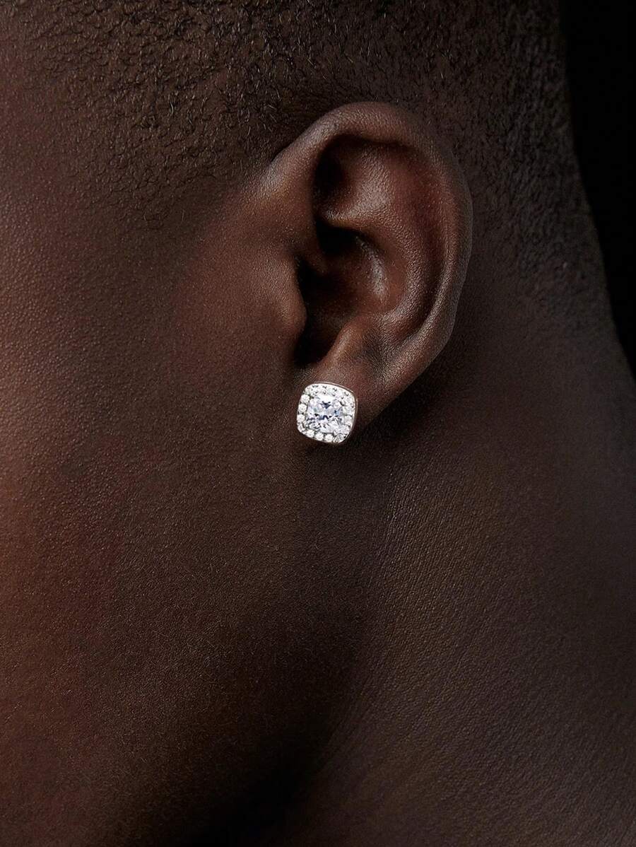 ESBERRY 1 pieza Pendiente elegante de plata de ley 925 para hombres, regalo para uso diario - Plateado - Ver 1