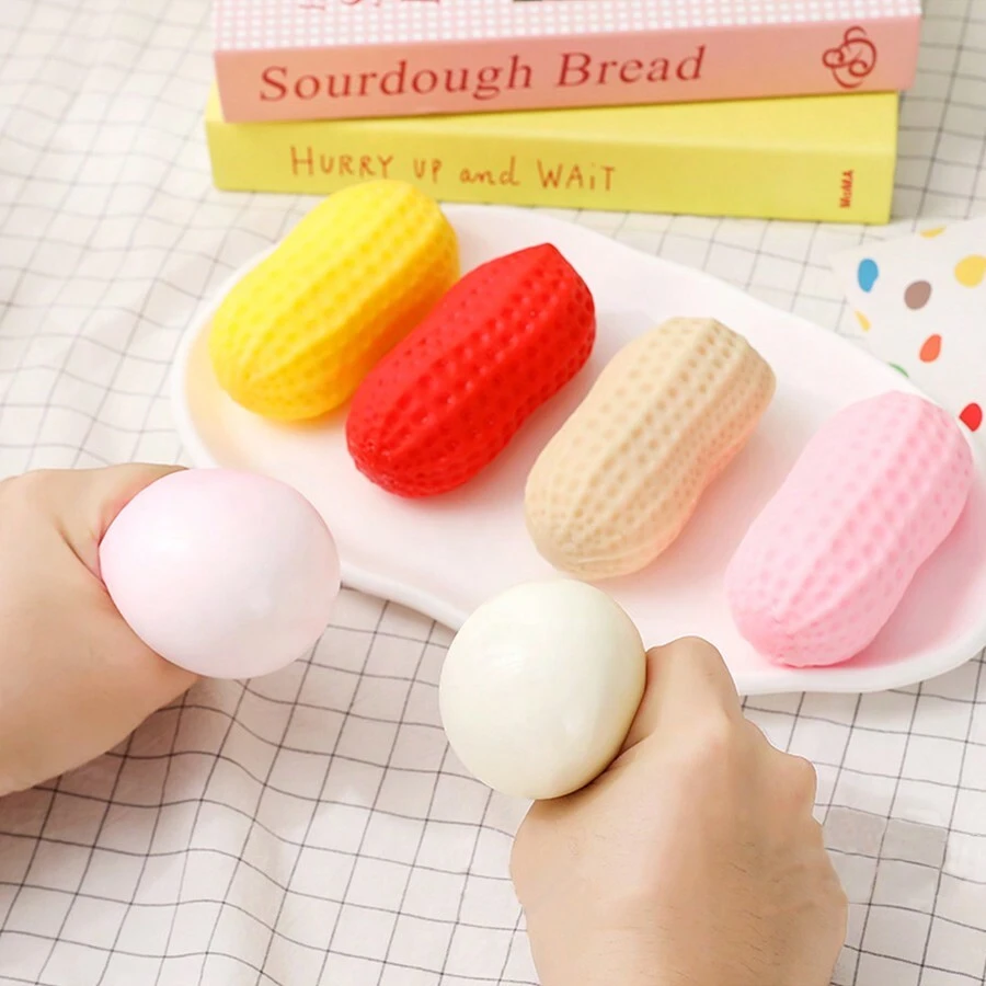 1 件花生形減壓玩具,感官玩具,擠壓玩具,酷炫逼真的食物主題,適合成人和青少年發洩、放鬆、緩解壓力 - 彩色 - 查看 1