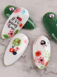 3 件裝春夏 3d 花朵指甲貼指甲裝飾指甲貼花壓在指甲上指甲零件 - 彩色 - 查看 4