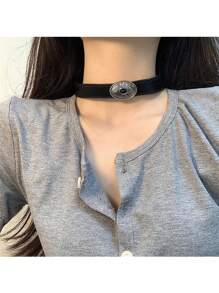 1入款女士黑色pu皮項圈朋克&嘻哈風情項鍊,適合日常配戴 - 黑色 - 查看 1