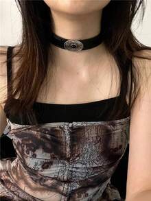 1入款女士黑色pu皮項圈朋克&嘻哈風情項鍊,適合日常配戴 - 黑色 - 查看 4