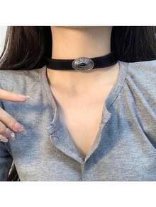 1入款女士黑色pu皮項圈朋克&嘻哈風情項鍊,適合日常配戴 - 黑色 - 查看 2