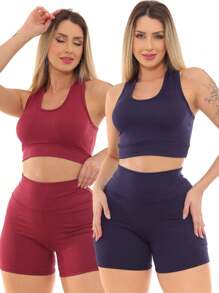 Women Sports Sets - 酒紅色 - 查看 1