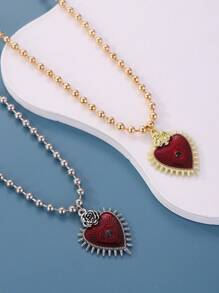 復古哥德風格的心形頸鍊帶有眼睛和珠串鏈 - 金色 - 查看 2