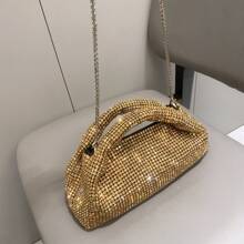 Gold Rhinestone Decorated Luxury Designer Handbag, Shoulder Bag And Clutch Purse Set For Party And Evening - Gold - View 6
