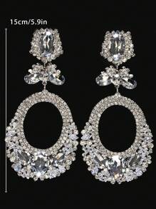 1對誇張豪華的大橢圓圈吊墜耳環,適用於女性參加派對、情人節和日常生活佩戴 - 金色 - 查看 6