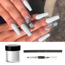 美甲水晶粉1包和浮雕美甲筆雕刻筆修甲工具套裝,適用於初學者 - 白色 - 查看 2