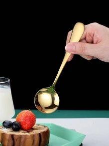 1入/5入/10入不鏽鋼匙,圓角形狀,北歐風格,湯匙,冰淇淋匙 - 金色5件套 - 查看 7