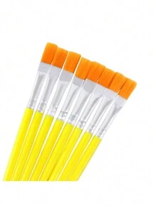 10/30pcs Small Paint Brushes, Flat Paint Brushes And Craft Brushes For Classroom Acrylic Oil Watercolor Canvas Face Painting - Yellow - View 1