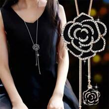 Korean Style Rose Flower Sweater Chain Long Necklace Female Hanging Accessories Clothes Accessories Gift - Gold - View 1