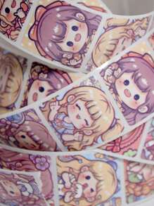 1 Roll Of Comic Girl Stickers, Children's Stickers, Cartoon Animation, Hand-Painted Children's Toys, Round Seal Stickers, Cartoon Stickers, Cute Baby Reward Stickers, Waterproof Student Notebook Stickers, Gift Packaging Decoration Stickers Back To School