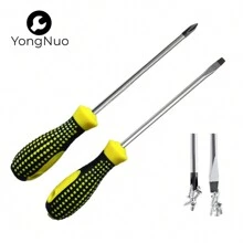 2 件多功能螺絲起子套裝,工業家用十字一字螺絲刀,帶橡膠手柄的磁性螺絲刀,維修工具螺絲刀套裝,十字和一字螺絲刀,防滑手柄,適合各種維修工作 - 黃色 - 查看 3