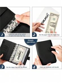 環形活頁夾拉鍊袋馬卡龍皮革pu散頁筆記本現金預算計劃器收納袋錢包 - 橘色 - 查看 5