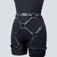 Gothic Women Leg Harness PU Leather Lingerie Body Bondage Suspenders Garter Belt Strap Adjustable - Black - View 3