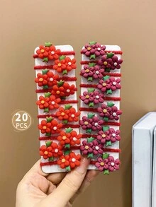 20 Red And Purple Double Flower Hair Ties For Children - Multicolor - View 3