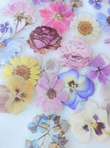 1包/40張新鮮花卉和葉子花瓣設計裝飾貼紙,適用於日記剪貼簿 - 彩色 - 查看 7