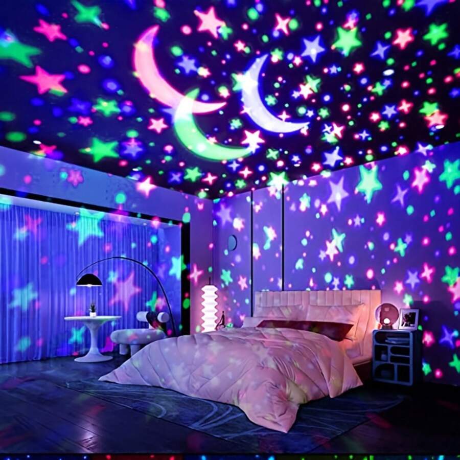 1 Pieza Lámpara De Proyección De Estrellas Con Forma De Nave Espacial Con 8 Modos De Color, Uso Dual Usb O Batería - Multicolor - Ver 1