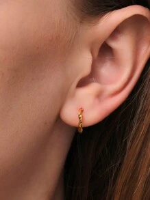 1 Pair 925 Sterling Silver Ear Buckle Snake Twisted Round Circle Hoop Earrings 18K Gold Plated  Classic Fine Jewelry For Women Man Daily Wear Wedding Party Engagement Anniversary Valentine's Day - Gold - View 1