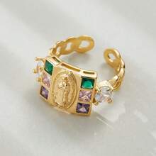 Anillo abierto de estilo mexicano con Virgen María de circonita multicolor - anillo - Ver 6