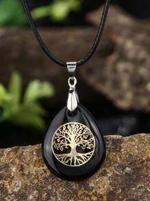 7輪迴石生命樹吊墜天然水滴項鍊,玫瑰水晶粉晶晶虎眼石禮物 - 彩色 - 查看 15