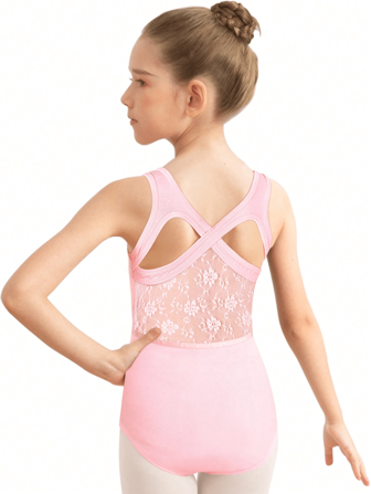 少女蕾丝拼接交叉镂空芭蕾舞紧身衣