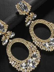 1對誇張豪華的大橢圓圈吊墜耳環,適用於女性參加派對、情人節和日常生活佩戴 - 金色 - 查看 7