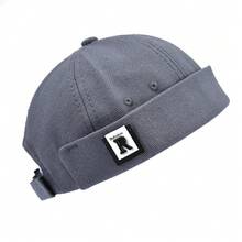 男女通用圓頂無邊船長帽,時尚復古日式瓜帽,適合嘻哈街頭服飾 - 霧霾藍 - 查看 1