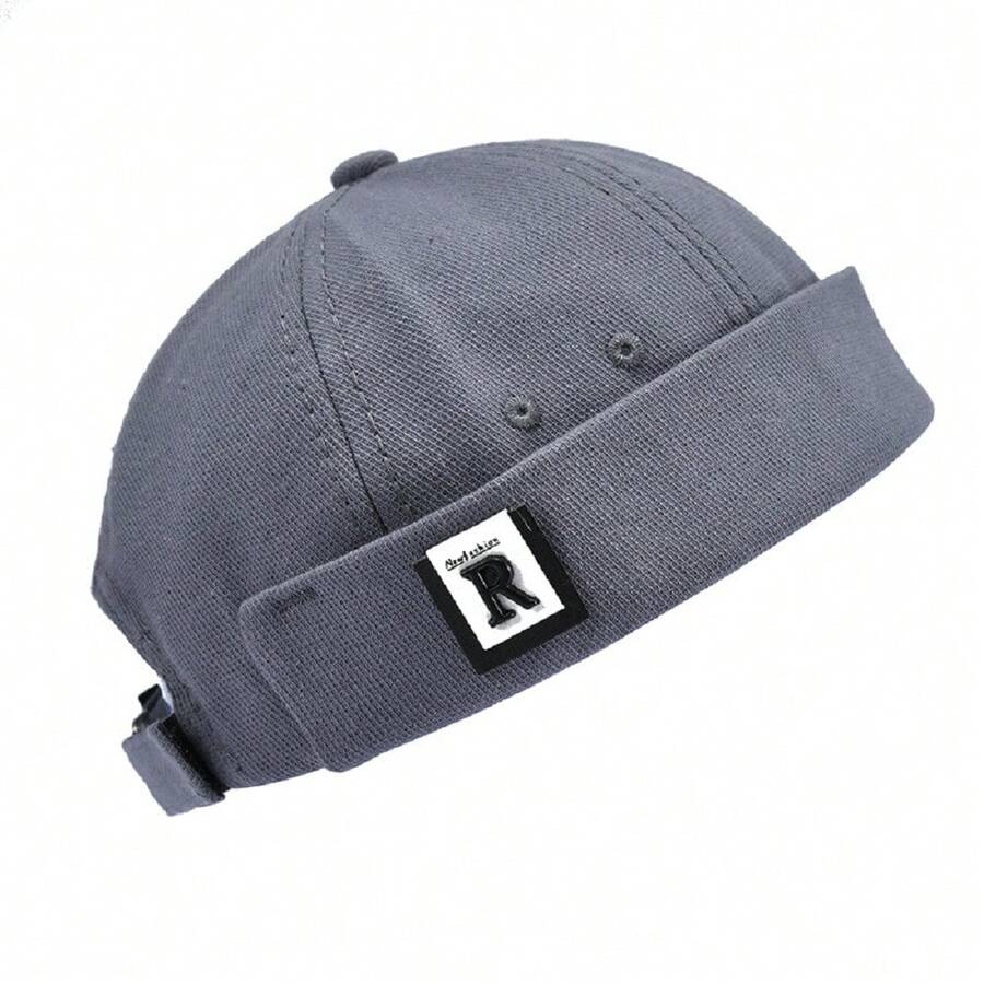 男女通用圓頂無邊船長帽,時尚復古日式瓜帽,適合嘻哈街頭服飾 - 霧霾藍 - 查看 1