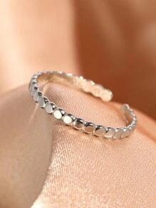 Stainless Steel Ring With Simple Geometric Twisted Design Adjustable Open Ring, Fashion Women's Jewelry For Wedding Gift - Silver - View 3