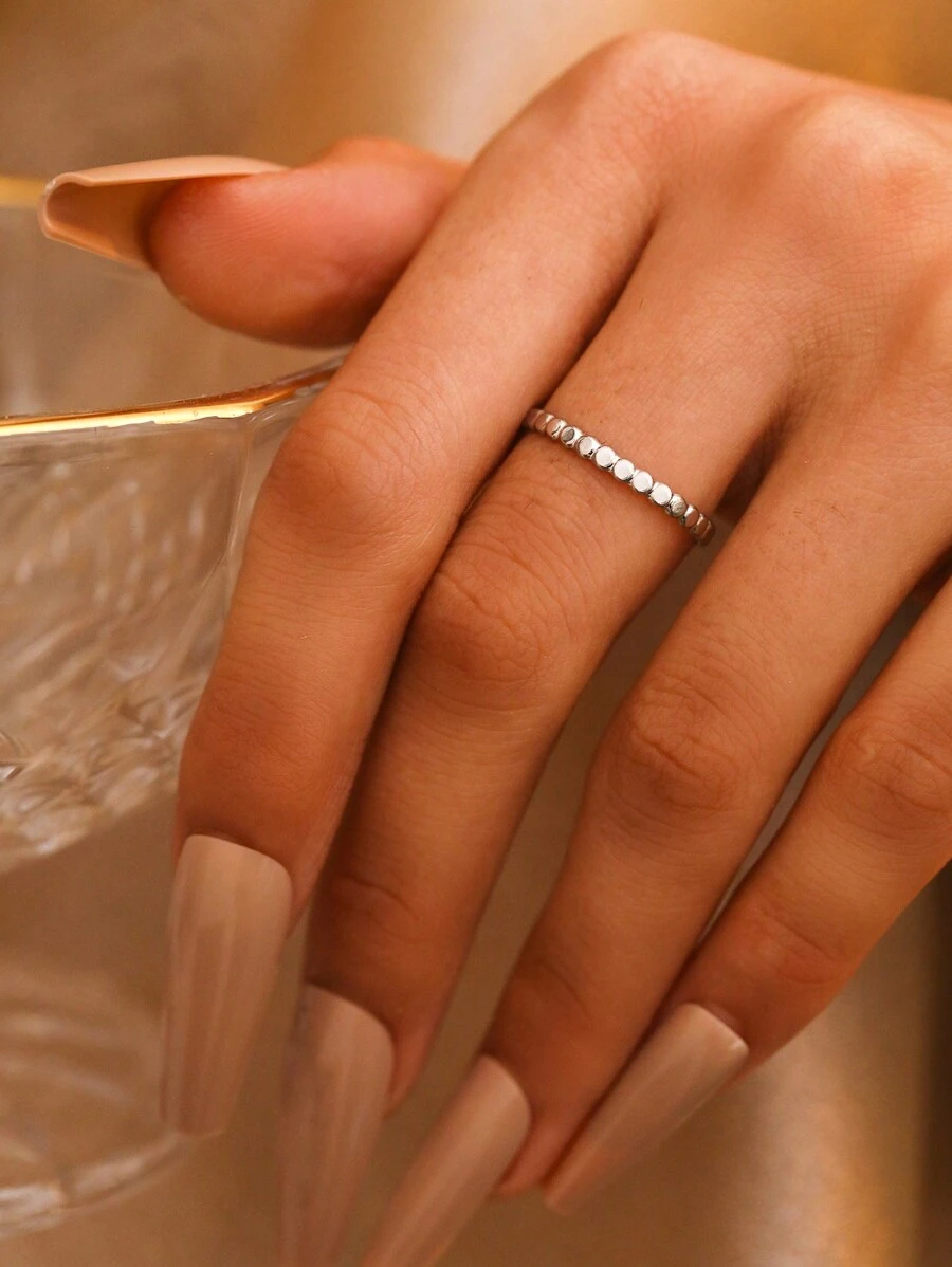 Stainless Steel Ring With Simple Geometric Twisted Design Adjustable Open Ring, Fashion Women's Jewelry For Wedding Gift - Silver - View 1