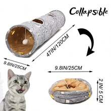 1pc Foldable Plush Cat Tunnel Tent, Night Glowing Cat Toy, Suitable For Indoor Play For Cats And Small-Medium Dogs - Grey - View 7