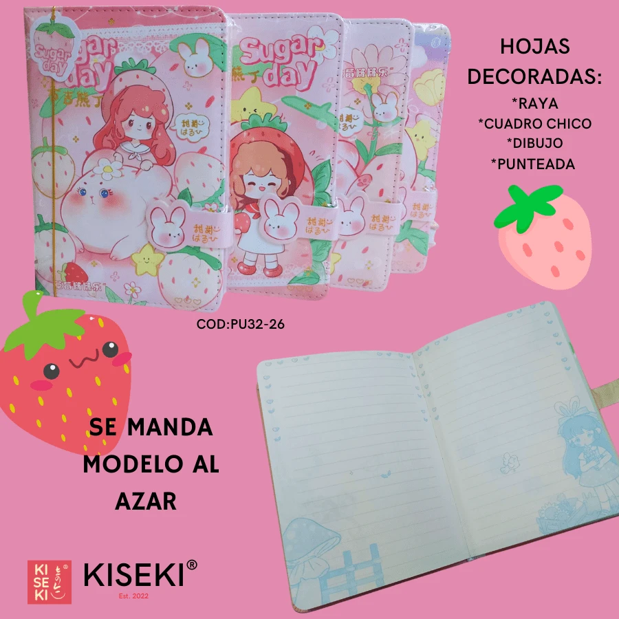 Notebook With Leaves Decorated With Magnetic Clasp RANDOM MODEL IS SENT Notebook With Strawberry Design Girl Dotted Notebook 100gr 96 Agenda-Type Sheets Special For Taking Notes On Trips And/Or Events - Pink - View 1