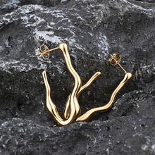 1對女士不對稱幾何v形夸張耳環,不鏽鋼18k鍍金 - 金色 - 查看 4